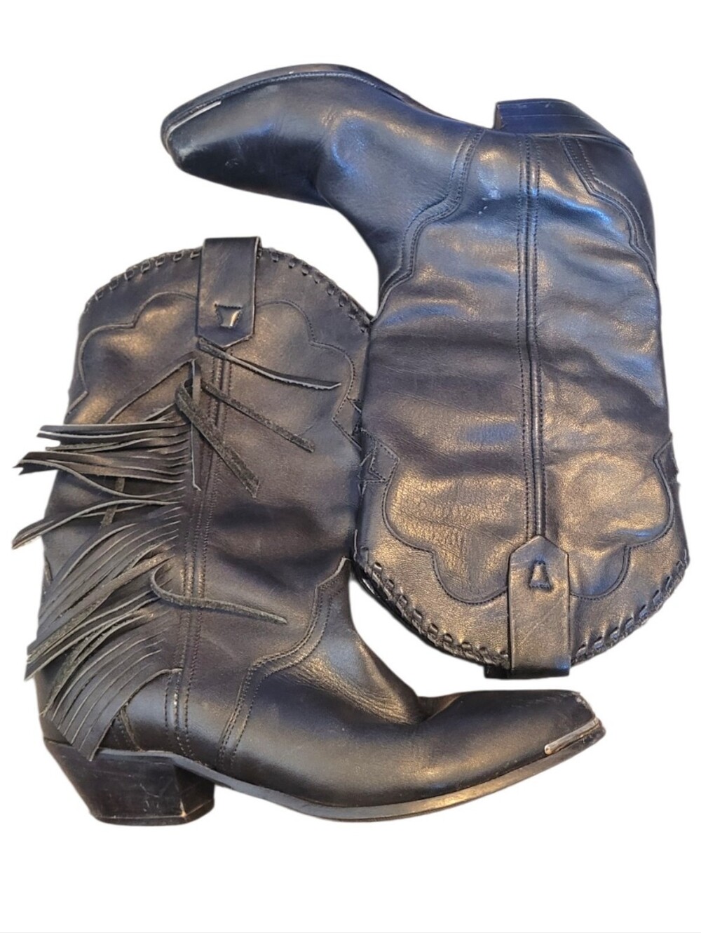 Vintage Acme Leather Women’s Black Fringe Western Boots Size 5.5